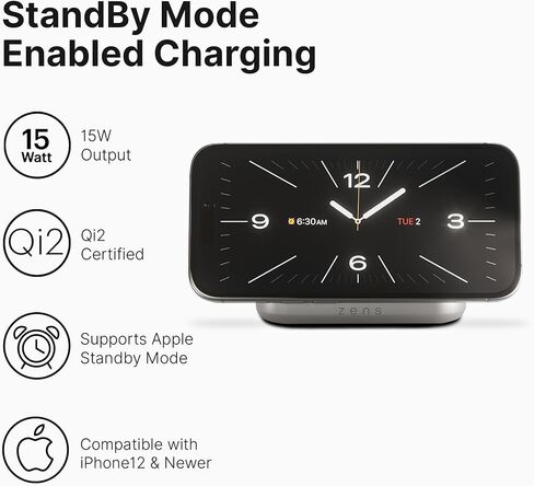 شاحن سفر لاسلكي من Zens Nightstand - معتمد من MagSafe وQi2 - حامل/وسادة قابلة للتحويل - شحن فائق السرعة بقدرة 15 وات - لسلسلة Apple iPhone 15 14 13 و12 وAirPods - مزود بالطاقة متضمن in Kuwait