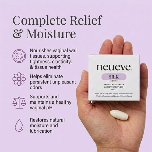 مرطب مهبلي طويل الأمد من NeuEve Silk - يوفر رطوبة مهدئة للجفاف والانزعاج، مكونات طبيعية بالكامل، المرحلة 1 | 8 عدد | العرض لمدة شهر واحد in Kuwait