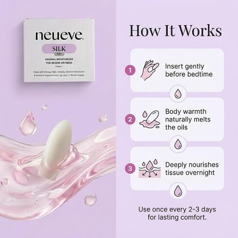 مرطب مهبلي طويل الأمد من NeuEve Silk - يوفر رطوبة مهدئة للجفاف والانزعاج، مكونات طبيعية بالكامل، المرحلة 1 | 8 عدد | العرض لمدة شهر واحد in Kuwait
