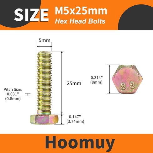 M5 x 25mm 50pcs Heavy Duty Hex Head Screws Hexagon Bolts, 8.8 Grade Alloy Steel, Galvanized Finish, Metric Machine Fully Thread in Saudi Arabia