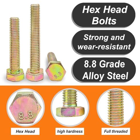 M5 x 25mm 50pcs Heavy Duty Hex Head Screws Hexagon Bolts, 8.8 Grade Alloy Steel, Galvanized Finish, Metric Machine Fully Thread in Saudi Arabia