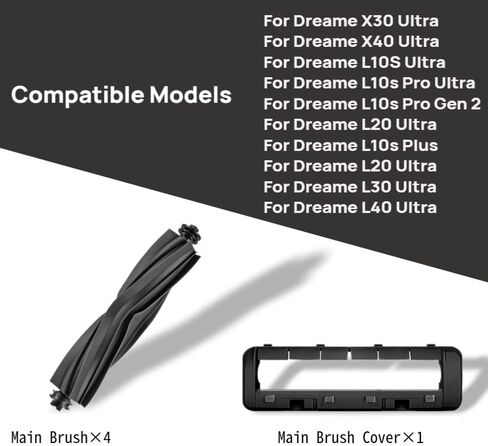 (5 قطع) فرشاة دوارة رئيسية، فتحة الفرشاة الرئيسية، متوافقة مع Dreame X30 Ultra/X40 Ultra/L10s Ultra/L20 Ultra/L10s Pro Ultra Heat/L10s Plus/L10s Pro Gen 2/L30 Ultra/L40 Ultra Sweeper in Kuwait