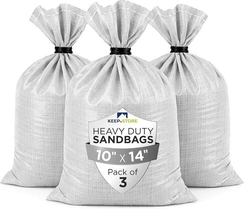 أكياس رمل شديدة التحمل مكونة من 3 أكياس رمل فارغة بيضاء مع أربطة مدمجة، حماية من الأشعة فوق البنفسجية من مادة البولي بروبيلين المنسوجة لمدة 1600 ساعة، أكياس رمل قابلة للتعبئة للتحكم في الفيضانات، الوزن، 10 × 14 بوصة، حجم 15 رطلاً in Kuwait