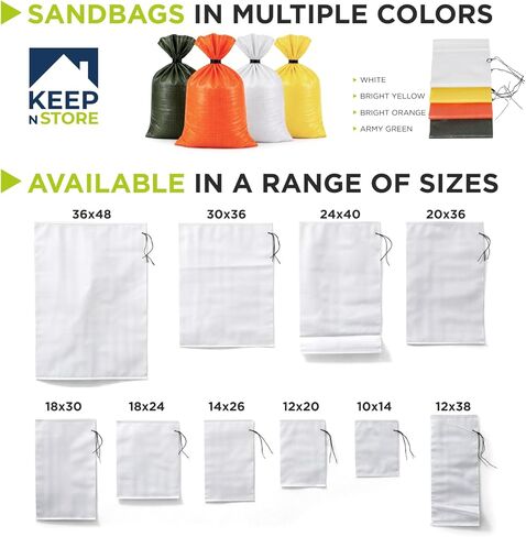 أكياس رمل شديدة التحمل مكونة من 3 أكياس رمل فارغة بيضاء مع أربطة مدمجة، حماية من الأشعة فوق البنفسجية من مادة البولي بروبيلين المنسوجة لمدة 1600 ساعة، أكياس رمل قابلة للتعبئة للتحكم في الفيضانات، الوزن، 10 × 14 بوصة، حجم 15 رطلاً in Kuwait