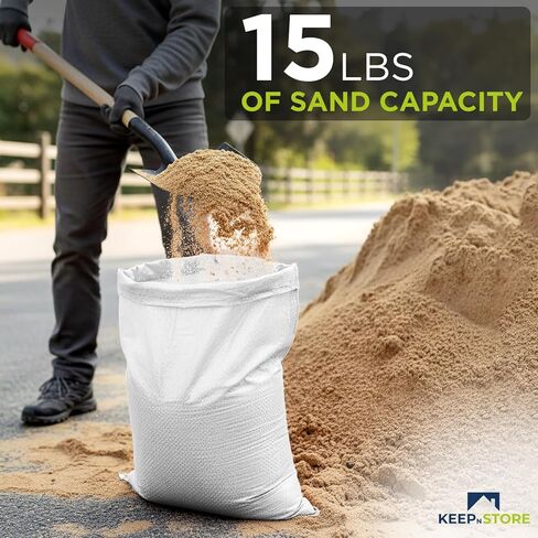 أكياس رمل شديدة التحمل مكونة من 3 أكياس رمل فارغة بيضاء مع أربطة مدمجة، حماية من الأشعة فوق البنفسجية من مادة البولي بروبيلين المنسوجة لمدة 1600 ساعة، أكياس رمل قابلة للتعبئة للتحكم في الفيضانات، الوزن، 10 × 14 بوصة، حجم 15 رطلاً in Kuwait