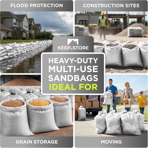 أكياس رمل شديدة التحمل مكونة من 3 أكياس رمل فارغة بيضاء مع أربطة مدمجة، حماية من الأشعة فوق البنفسجية من مادة البولي بروبيلين المنسوجة لمدة 1600 ساعة، أكياس رمل قابلة للتعبئة للتحكم في الفيضانات، الوزن، 10 × 14 بوصة، حجم 15 رطلاً in Kuwait