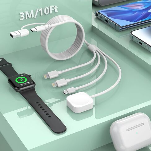 كابل شحن للساعة الذكية العالمية 1.8 متر/6 أقدام متعدد 5 في 1 USB، شاحن ساعة مغناطيسي + Lightning2 + النوع C + محول سلك iPhone مجدول من النايلون المصغّر USB لسلسلة ساعات Apple 1-6 SE/Android/Huawei in Saudi Arabia