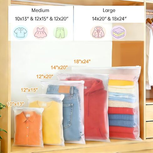 أكياس بولي بسحاب مقاس 12 × 20 بوصة، 100 كيس من البلاستيك المتجمد، حقيبة ملابس قابلة للإغلاق للبيع، الملابس، تغليف العناصر الصغيرة (3.15مل، 4-13 رطل) in Kuwait