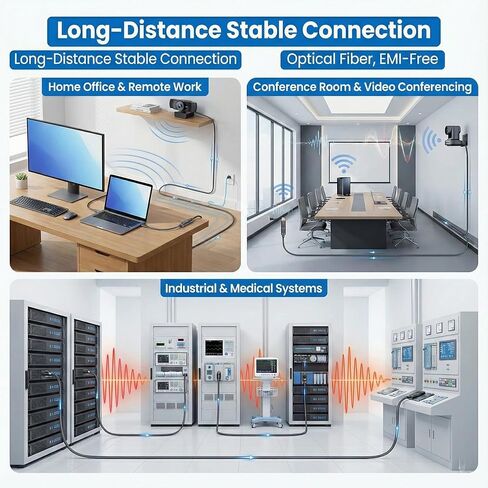 Fiber Optic USB C Cable 50ft,10Gbps Active Optical USB-C Cable with EMI Shielding,Long-Distance Low-Latency for 4K Conference Rooms, Enterprise Workstations,Industrial Control Systems,Data Centers in Saudi Arabia