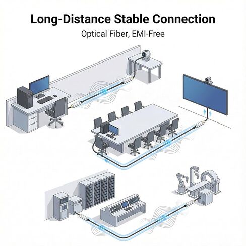 Fiber Optic USB C Cable 50ft,10Gbps Active Optical USB-C Cable with EMI Shielding,Long-Distance Low-Latency for 4K Conference Rooms, Enterprise Workstations,Industrial Control Systems,Data Centers in Saudi Arabia