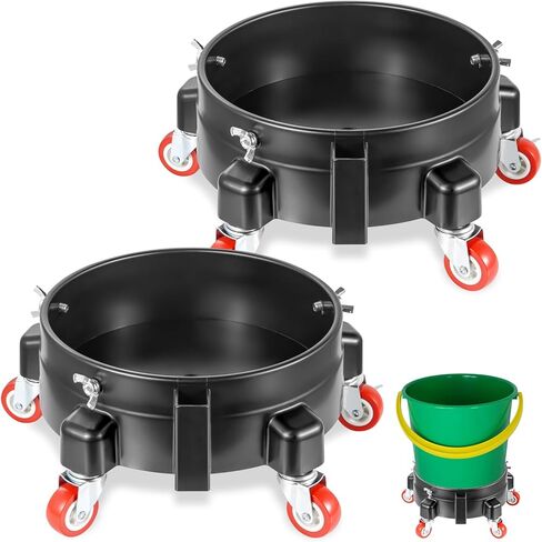 قطعتان من دلو غسيل السيارات عالي التحمل مع عجلات دوارة 360 درجة، دلو سعة 5 جالون، سعة 300 رطل، ملاءمة آمنة، حامل سطل بلاستيكي مستدير لغسيل السيارات، تفاصيل تلقائية in Kuwait