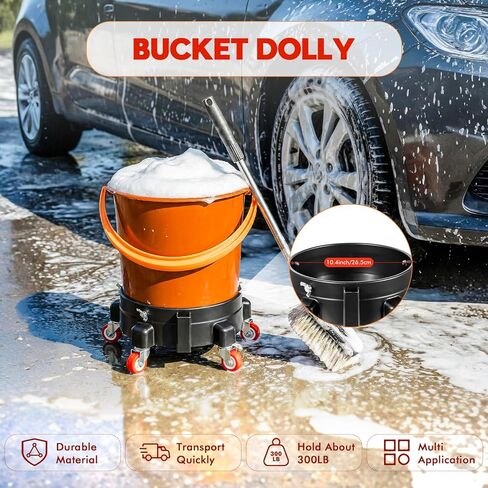 قطعتان من دلو غسيل السيارات عالي التحمل مع عجلات دوارة 360 درجة، دلو سعة 5 جالون، سعة 300 رطل، ملاءمة آمنة، حامل سطل بلاستيكي مستدير لغسيل السيارات، تفاصيل تلقائية in Kuwait