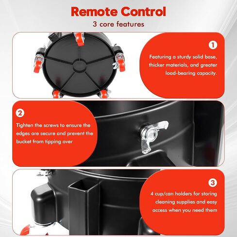 قطعتان من دلو غسيل السيارات عالي التحمل مع عجلات دوارة 360 درجة، دلو سعة 5 جالون، سعة 300 رطل، ملاءمة آمنة، حامل سطل بلاستيكي مستدير لغسيل السيارات، تفاصيل تلقائية in Kuwait
