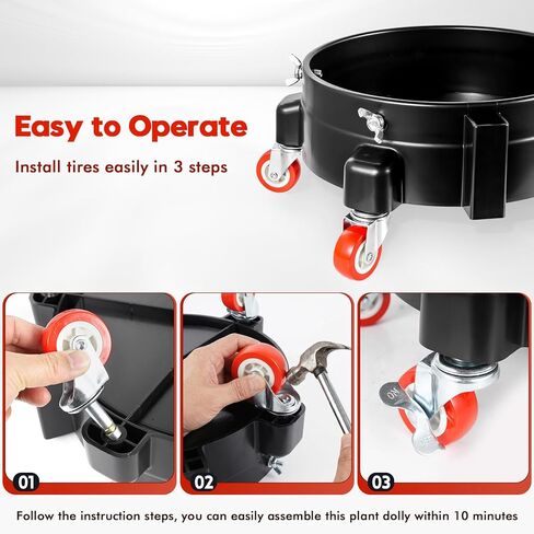 قطعتان من دلو غسيل السيارات عالي التحمل مع عجلات دوارة 360 درجة، دلو سعة 5 جالون، سعة 300 رطل، ملاءمة آمنة، حامل سطل بلاستيكي مستدير لغسيل السيارات، تفاصيل تلقائية in Kuwait