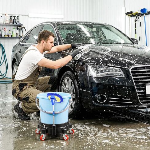 قطعتان من دلو غسيل السيارات عالي التحمل مع عجلات دوارة 360 درجة، دلو سعة 5 جالون، سعة 300 رطل، ملاءمة آمنة، حامل سطل بلاستيكي مستدير لغسيل السيارات، تفاصيل تلقائية in Kuwait