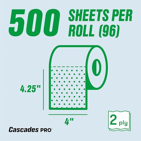 Cascades PRO Select Soft/Strong Bathroom Tissue, 2-Ply Toilet Paper Rolls for Restrooms – Universal Fit - Individually Wrapped, Recycled Fibers – 500 Sheets/Roll - 96 Rolls/Box – B040- White in Kuwait