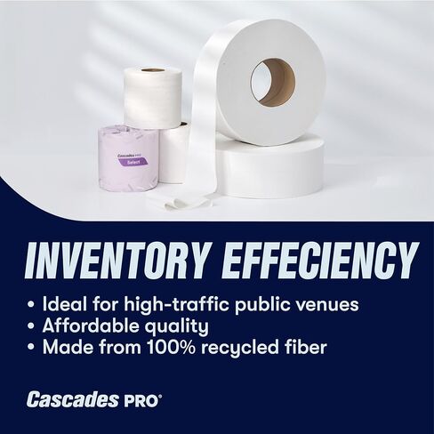 Cascades PRO Select Soft/Strong Bathroom Tissue, 2-Ply Toilet Paper Rolls for Restrooms – Universal Fit - Individually Wrapped, Recycled Fibers – 500 Sheets/Roll - 96 Rolls/Box – B040- White in Kuwait