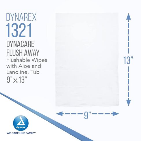 مناديل Dynarex DynaCare القابلة للتنظيف، مناديل مبللة لنظافة الحمام للبالغين، خالية من الكحول، آمنة للمجاري وأنظمة الصرف الصحي، مناديل مبللة مقاس 9 × 13 بوصة، 3 أحواض من 60 منديلًا (قد تختلف التعبئة) in Saudi Arabia