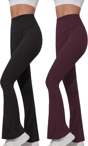 2 Pack Women's Super Soft High Waisted Flare Pants, Leggings Tummy Control Soft Bootleg Bell Bottoms in Saudi Arabia