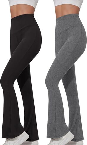 2 Pack Women's Super Soft High Waisted Flare Pants, Leggings Tummy Control Soft Bootleg Bell Bottoms in Saudi Arabia