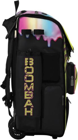 حقيبة الخفافيش الدوارة الهجينة من Boombah Superpack - إصدار بعجلات وحقيبة ظهر - Softball Homerun Drip Optic أصفر/أسود/وردي in Kuwait