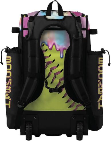 حقيبة الخفافيش الدوارة الهجينة من Boombah Superpack - إصدار بعجلات وحقيبة ظهر - Softball Homerun Drip Optic أصفر/أسود/وردي in Kuwait