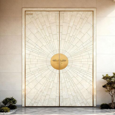 Luxury Double Entry Door, Sunburst Design, Gold Aluminum Frame, Anti-Theft Security, Smart Access Price per Square Meter in Saudi Arabia
