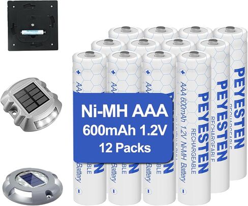 1.2V 600mAh AA NiMh Rechargeable Batteries, Double A Battery for Solar Lights, Outdoor Lights, String Lights, 12 Packs in Kuwait