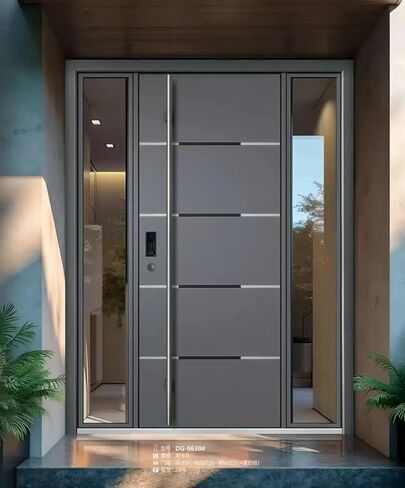 Modern Aluminum Pivot Entrance Door, Security Entry Door, Gray, Sleek Contemporary Style Price per Square Meter in Saudi Arabia