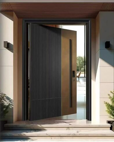 Modern Aluminum Pivot Entrance Door, Security Entry Door, Gray, Sleek Contemporary Style Price per Square Meter in Saudi Arabia