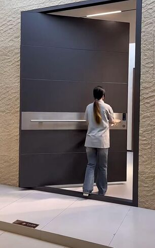 Modern Aluminum Pivot Entrance Door, Security Entry Door, Gray, Sleek Contemporary Style Price per Square Meter in Saudi Arabia