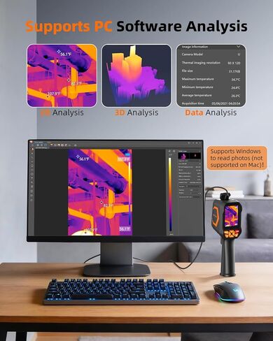 كاميرا Tadeto الحرارية بالأشعة تحت الحمراء، كاميرا تصوير حراري مع مؤشر ليزر، كاميرا تعمل بالأشعة تحت الحمراء بدقة 256*192 TISR مع شاشة LCD 320*240 و9 لوحات حرارية للفحص الكهربائي/التيار المتردد/التدفئة والتهوية وتكييف الهواء/الحيوانات الأليفة/المنزل in Kuwait