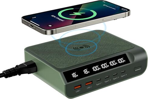 شاحن USB C مدمج بقدرة 240 وات - شاحن 6 منافذ GaN مع شاشة عرض رقمية وشاحن هاتف شحن سريع ومحطة شحن متعددة المنافذ للهواتف والأجهزة اللوحية وأجهزة الكمبيوتر المحمولة (ذهبي شامبانيا) in Saudi Arabia