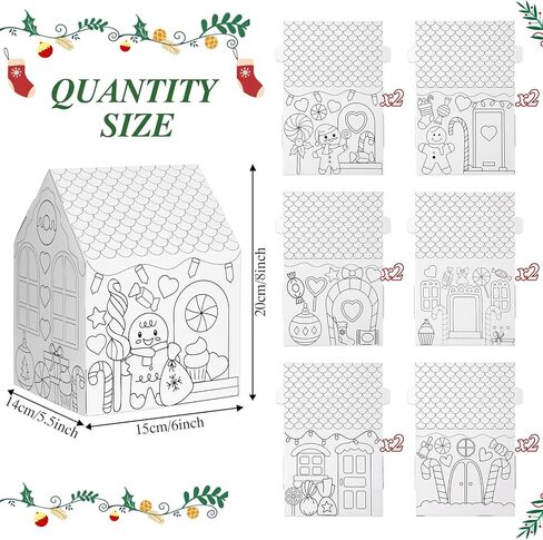 Watersay 12 Pcs Christmas Paper Coloring Houses DIY Craft Color Your Own Cardboard Houses Personalize a Cardboard House Xmas Holiday Party Favors Gifts for Girls Boys Classroom Home School in Saudi Arabia