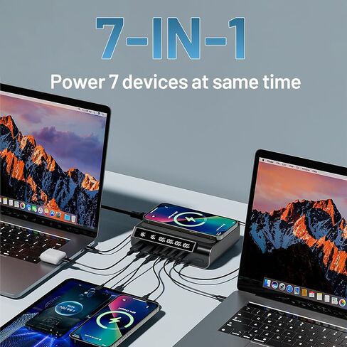 شاحن USB C مدمج بقدرة 240 وات - شاحن 6 منافذ GaN مع شاشة عرض رقمية وشاحن هاتف شحن سريع ومحطة شحن متعددة المنافذ للهواتف والأجهزة اللوحية وأجهزة الكمبيوتر المحمولة (ذهبي شامبانيا) in Saudi Arabia