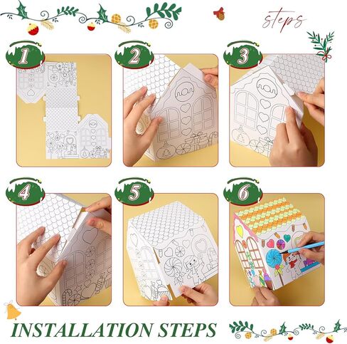 Watersay 12 Pcs Christmas Paper Coloring Houses DIY Craft Color Your Own Cardboard Houses Personalize a Cardboard House Xmas Holiday Party Favors Gifts for Girls Boys Classroom Home School in Saudi Arabia