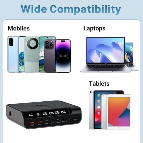 شاحن USB C مدمج بقدرة 240 وات - شاحن 6 منافذ GaN مع شاشة عرض رقمية وشاحن هاتف شحن سريع ومحطة شحن متعددة المنافذ للهواتف والأجهزة اللوحية وأجهزة الكمبيوتر المحمولة (ذهبي شامبانيا) in Saudi Arabia