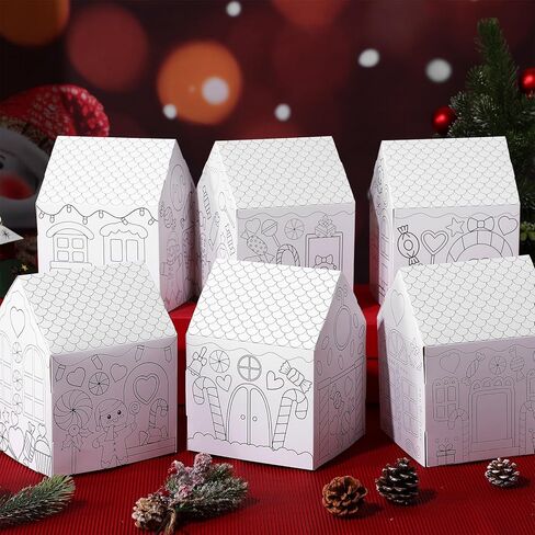 Watersay 12 Pcs Christmas Paper Coloring Houses DIY Craft Color Your Own Cardboard Houses Personalize a Cardboard House Xmas Holiday Party Favors Gifts for Girls Boys Classroom Home School in Saudi Arabia