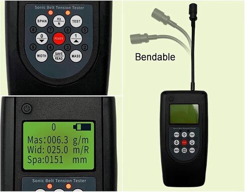 جهاز اختبار شد الحزام الصوتي، مقياس شد الحزام المتكامل مع شاشة LCD بإضاءة خلفية، نطاق التردد 10 هرتز - 680 هرتز، تخزين 20 معلمة للحزام، للأحزمة على شكل حرف V متعددة الأضلاع. in Saudi Arabia