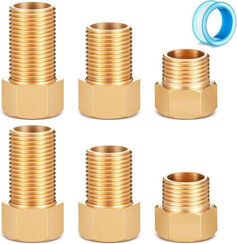 مجموعة محول تمديد نحاسي Moxweyeni 6 عبوات 1/2 بوصة، 1/2 ذكر × 1/2 بوصة تركيبات تمديد أنابيب نحاسية أنثى، محول أنابيب الحلمة لفوهة الحوض/الدش، الطول 30 مم/40 مم/50 مم مع شريط إغلاق in Kuwait