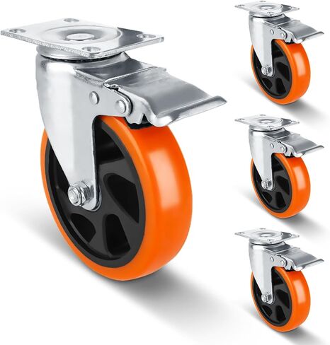 Set of 4 Caster Wheels Heavy Duty 5 Inch Swivel Casters with Brake, Locking Casters for Workbench, Industrial Plate Caster Wheel for Furniture, Carts in Saudi Arabia