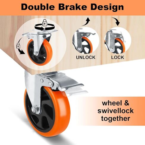 Set of 4 Caster Wheels Heavy Duty 5 Inch Swivel Casters with Brake, Locking Casters for Workbench, Industrial Plate Caster Wheel for Furniture, Carts in Saudi Arabia