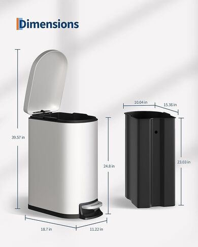 13 Gallon Slim Kitchen Trash Can, Garbage Bin with Soft Close Lid, Foot Pedal, Fingerprint Proof, Removable Inner Bucket, Rear Handle for Kitchen, Bedroom, Bathroom in Saudi Arabia