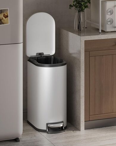 13 Gallon Slim Kitchen Trash Can, Garbage Bin with Soft Close Lid, Foot Pedal, Fingerprint Proof, Removable Inner Bucket, Rear Handle for Kitchen, Bedroom, Bathroom in Saudi Arabia