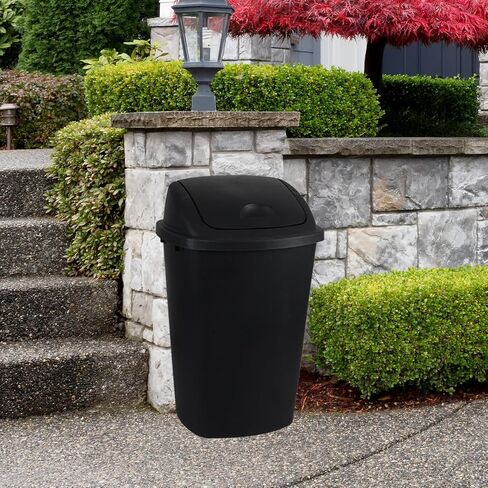 علبة قمامة يورايت 4 عبوات سعة 13 جالون مع غطاء متأرجح، سلة مهملات المطبخ البلاستيكية، أسود in Kuwait
