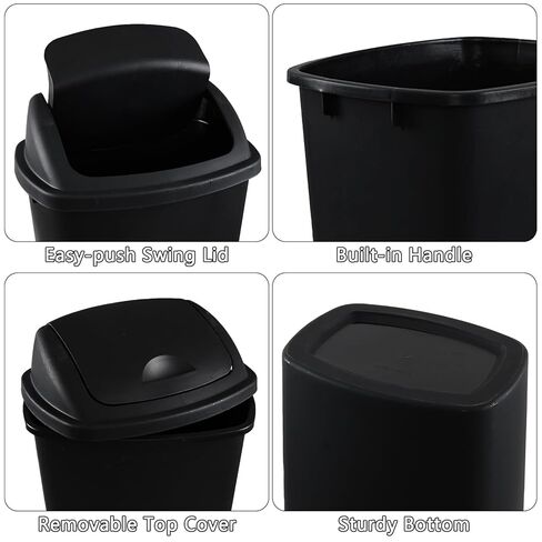 علبة قمامة يورايت 4 عبوات سعة 13 جالون مع غطاء متأرجح، سلة مهملات المطبخ البلاستيكية، أسود in Kuwait