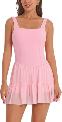 AGYMNX Tennis Dress for Women Square Neck Workout Dress Sleeveless Pleated A-line Dress with Shorts Yoga Golf Dresses in Saudi Arabia