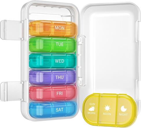 Vikie Weekly Pill Organizer 3 Times a Day with Morn NOON Night Sections, BPA-Free, Portable & Moisture-Proof for Pills, Vitamins, Supplements (3x7 Blue) in Saudi Arabia