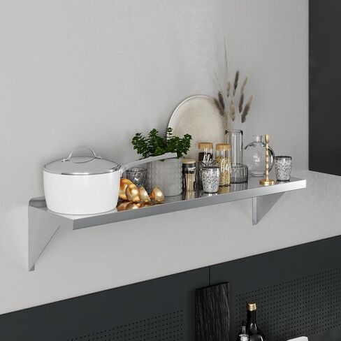 AmGood 12 عرض × 48 طول | رف حائط من الفولاذ المقاوم للصدأ | حافة مربعة | رفوف معدنية | الثقيلة | الصف التجاري | حامل حائط | معتمد من NSF in Kuwait