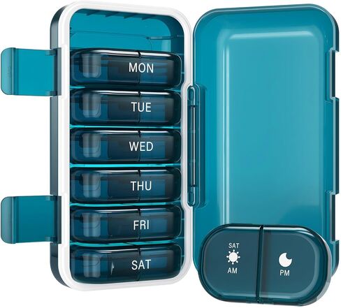 Vikie Weekly Pill Organizer 3 Times a Day with Morn NOON Night Sections, BPA-Free, Portable & Moisture-Proof for Pills, Vitamins, Supplements (3x7 Blue) in Saudi Arabia